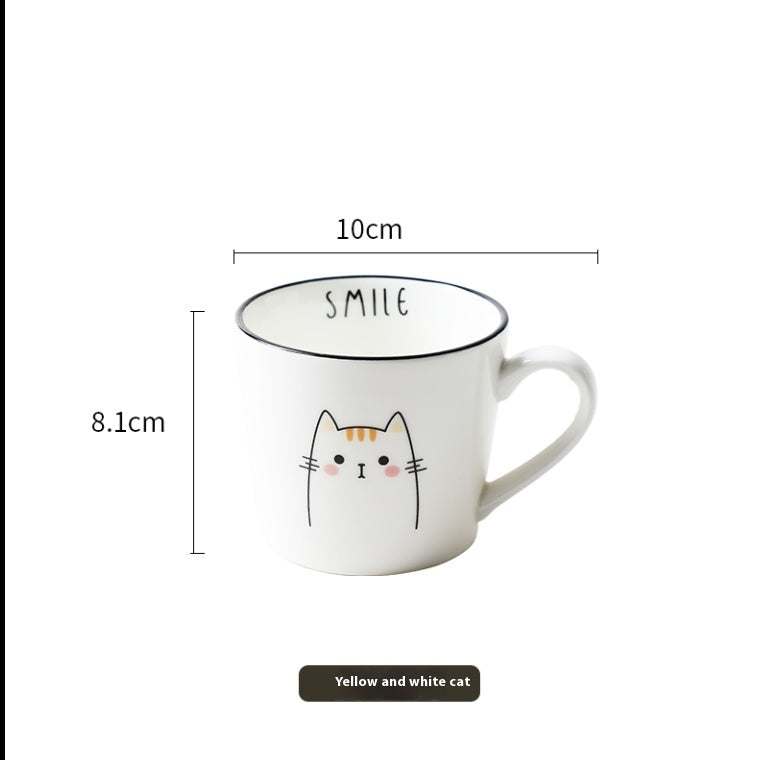 Breakfast Ceramic Milk Coffee Cup -  with Creative Cat Pattern Design 