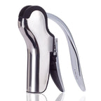 Stainless steel home wine corkscrew with a smooth surface and lever pull design.