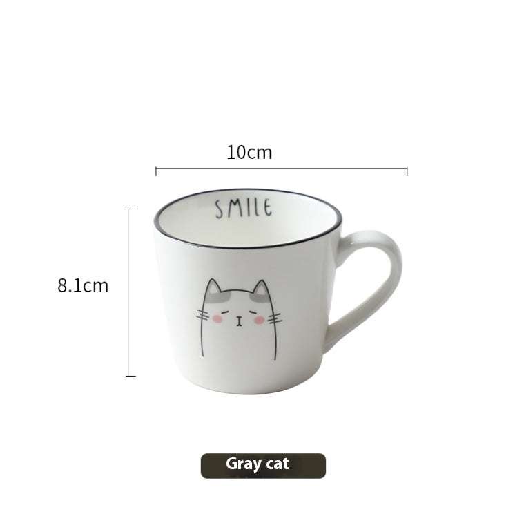 Breakfast Ceramic Milk Coffee Cup -  with Creative Cat Pattern Design 