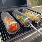 Rolling Grilling Metal Basket --- The BBQ Barbecue Basket Net Portable