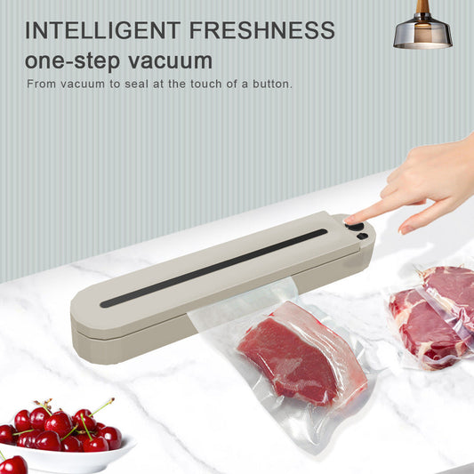 Vacuum sealing machine on a kitchen counter sealing bags of meat.
