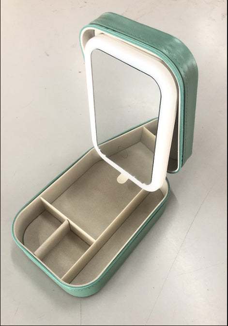 Makeup Storage Box With LED Light Mirror Portable Organizer adjustable