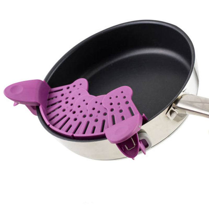 Universal Silicone Clip-on Pan Pot Strainer - Space Saving & Durable .