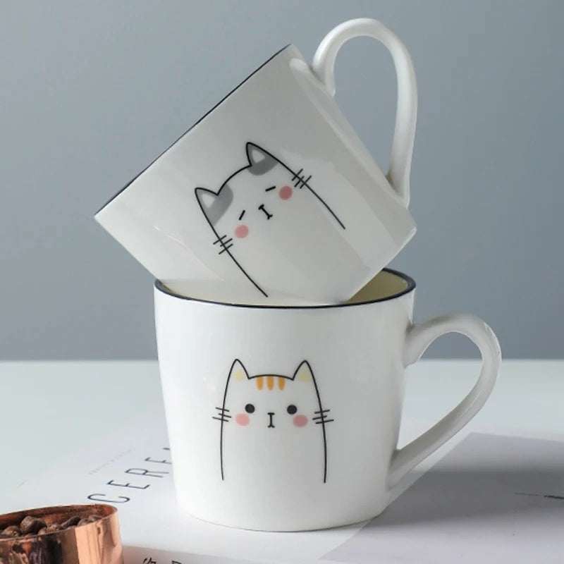 Breakfast Ceramic Milk Coffee Cup -  with Creative Cat Pattern Design 