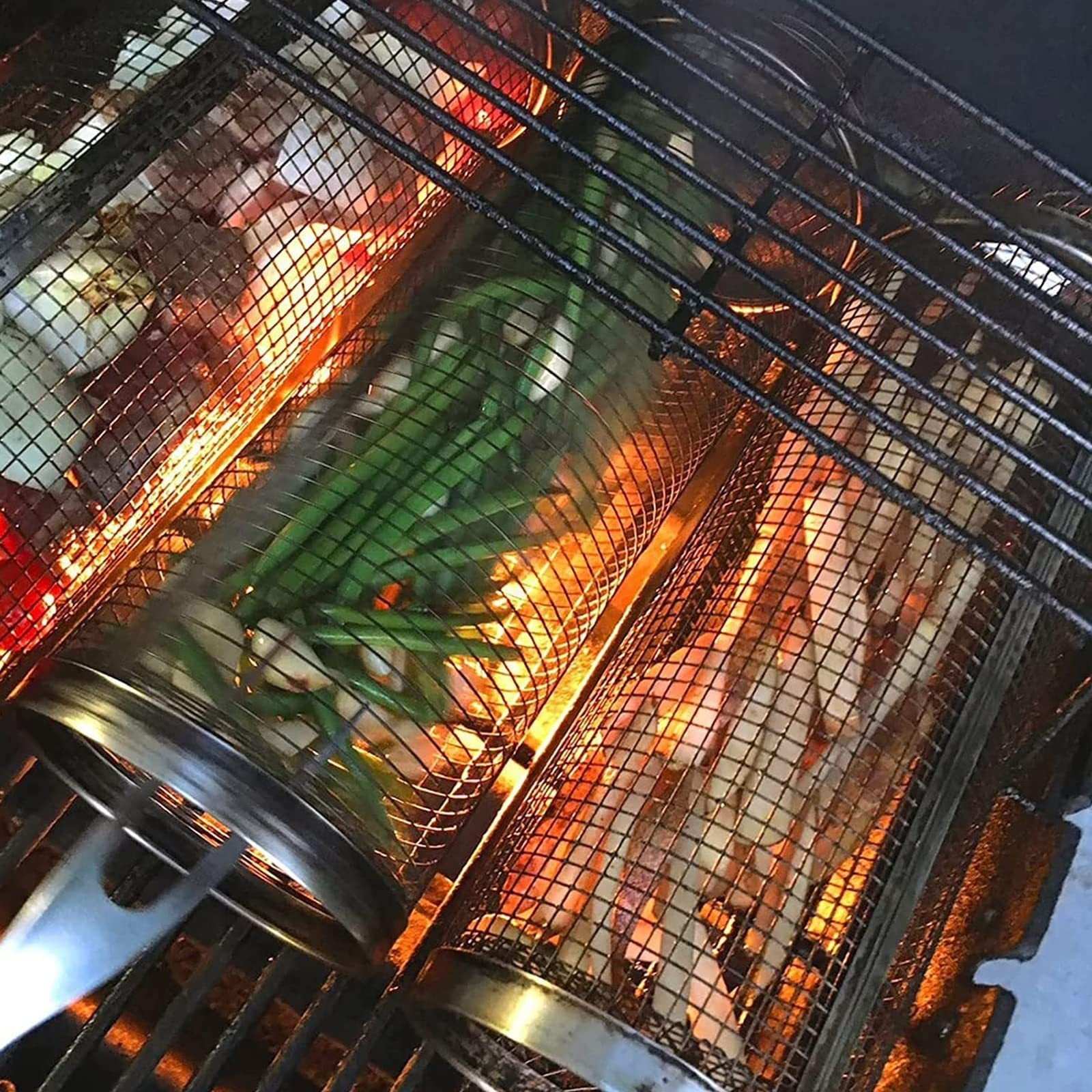 Rolling Grilling Metal Basket --- The BBQ Barbecue Basket Net Portable