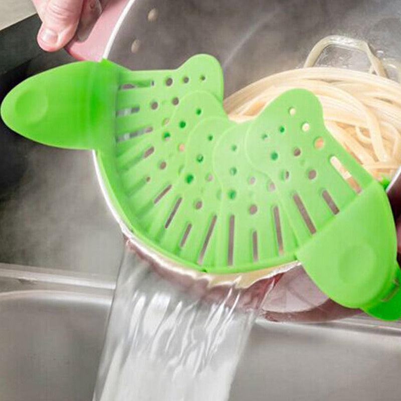 Universal Silicone Clip-on Pan Pot Strainer - Space Saving & Durable .
