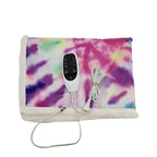 Corduroy home heating blanket with vibrant print and single control switch.