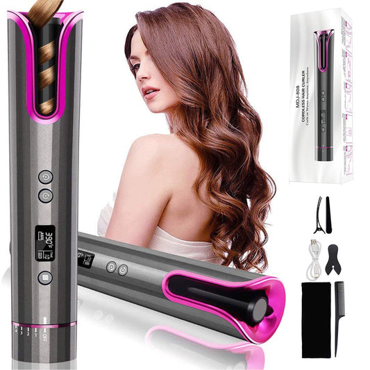 Automatic hair curler, USB cordless, ceramic curling iron for wet/dry hair.