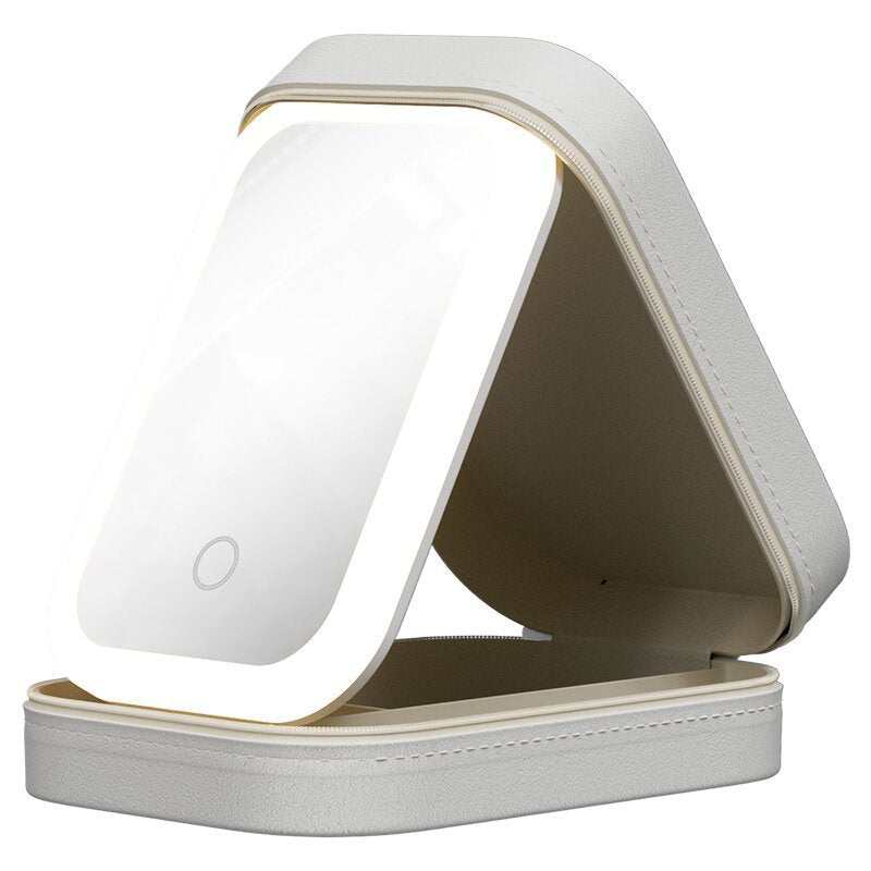 Makeup Storage Box With LED Light Mirror Portable Organizer adjustable