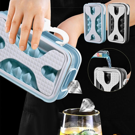 2in1 portable silicone ice ball mold with light gray and sky blue design, doubles as a water bottle; ideal for creating diamond-shaped ice cubes.