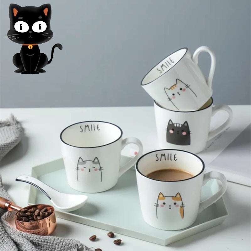 Breakfast Ceramic Milk Coffee Cup -  with Creative Cat Pattern Design 