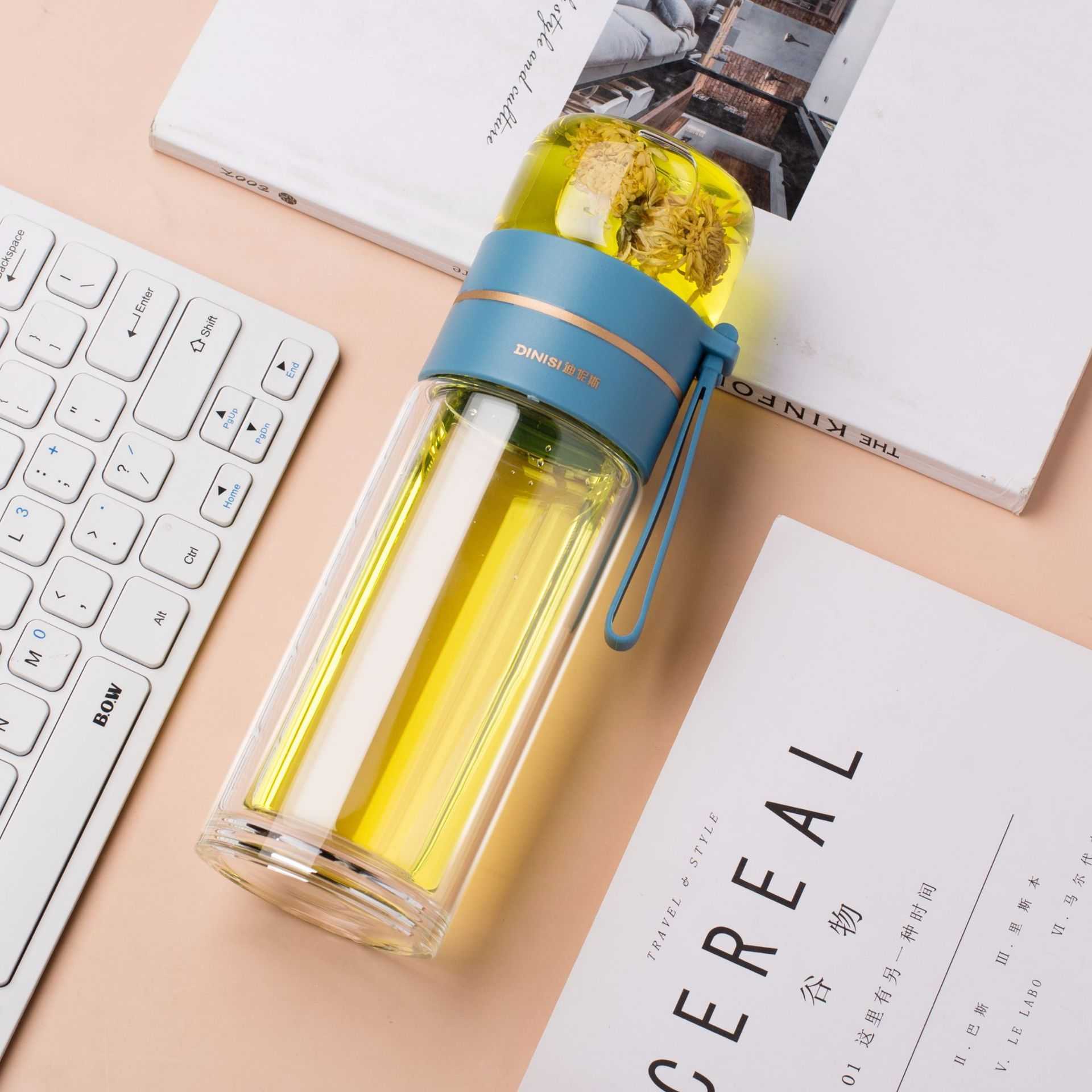 Glass Water Bottle -- With a Safe Tea Infuser and Leakproof Design ...