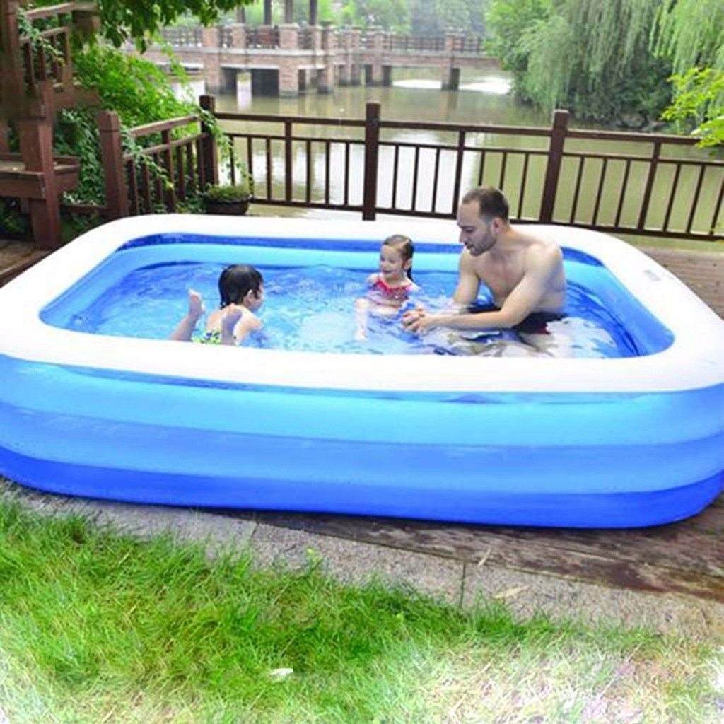 Large rectangular home paddling pool in a garden setting, 200x150x50CM.