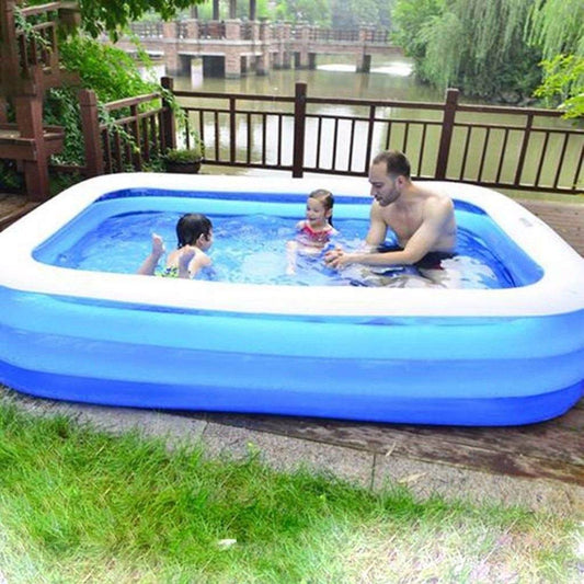 Large rectangular home paddling pool in a garden setting, 200x150x50CM.
