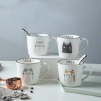 Breakfast Ceramic Milk Coffee Cup -  with Creative Cat Pattern Design 