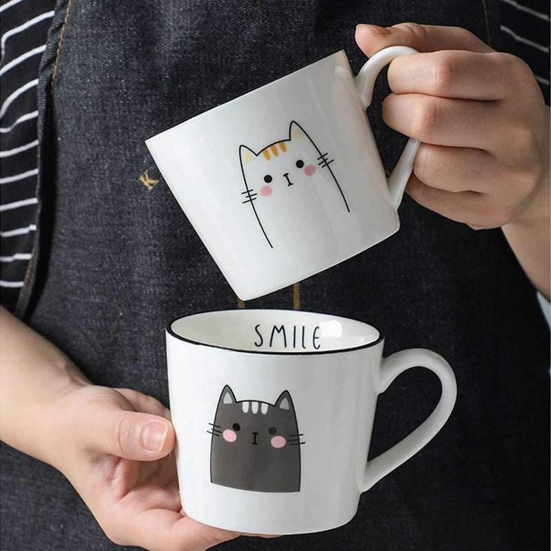 Breakfast Ceramic Milk Coffee Cup -  with Creative Cat Pattern Design 