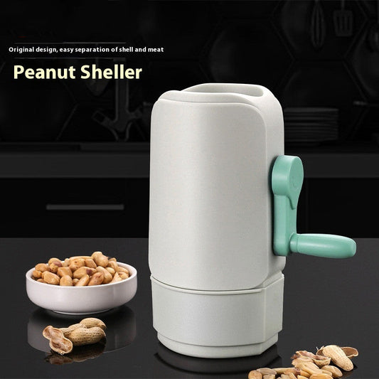 Automatic Peanut Sheller in modern kitchen setting with peanuts nearby.