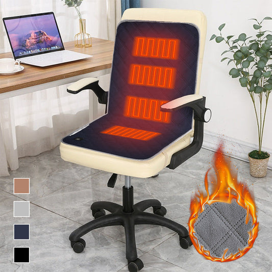 USB powered sleeping bag heating pad on office chair, available in brown and gray, offers warmth in winter.