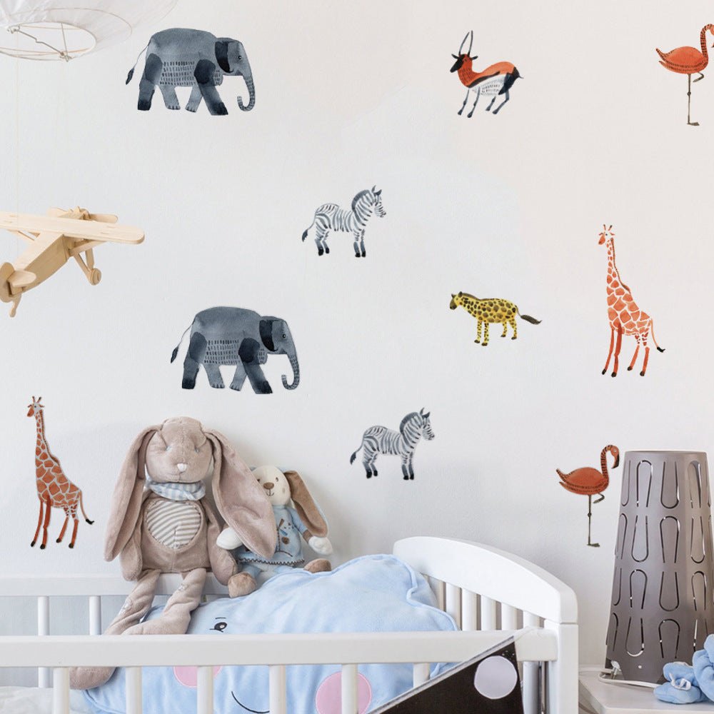 Set of 6 animal-themed waterproof PVC wall stickers for home decoration.