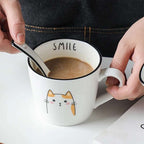 Breakfast Ceramic Milk Coffee Cup -  with Creative Cat Pattern Design 