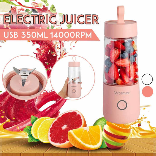 350ml USB portable blender juicer with fruits and stainless steel blades, 14000 RPM electric mixer.