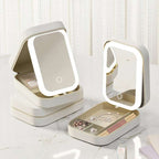 Makeup Storage Box With LED Light Mirror Portable Organizer adjustable