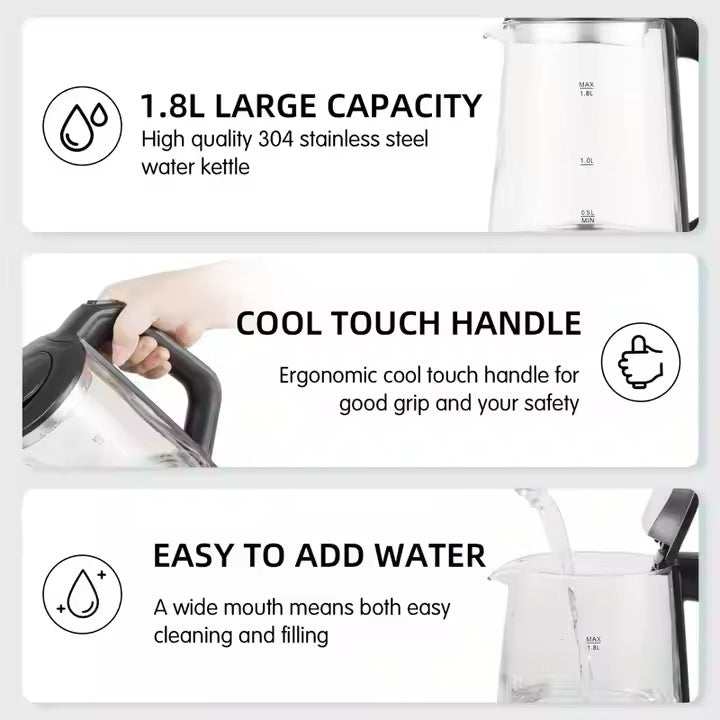 Cordless Transparent Glass Electric Kettle for Strong Versatile Use...