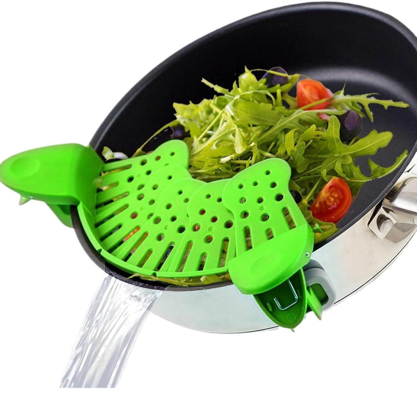 Universal Silicone Clip-on Pan Pot Strainer - Space Saving & Durable .