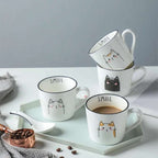 Breakfast Ceramic Milk Coffee Cup -  with Creative Cat Pattern Design 