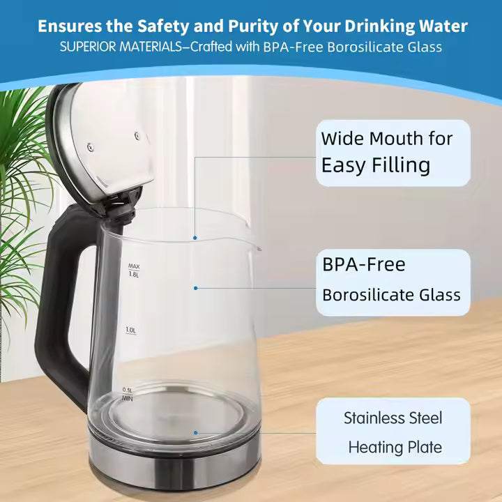 Cordless Transparent Glass Electric Kettle for Strong Versatile Use...