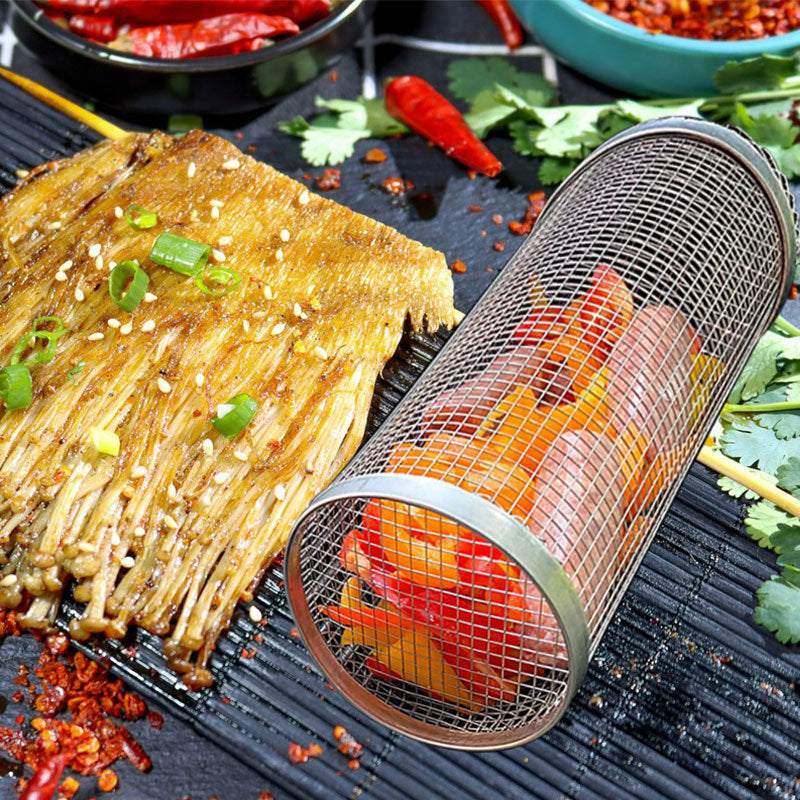 Rolling Grilling Metal Basket --- The BBQ Barbecue Basket Net Portable